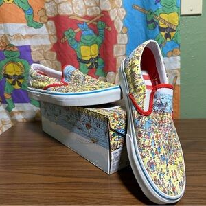 Vans Red and Yellow Where’s Waldo Slip-On Sneakers